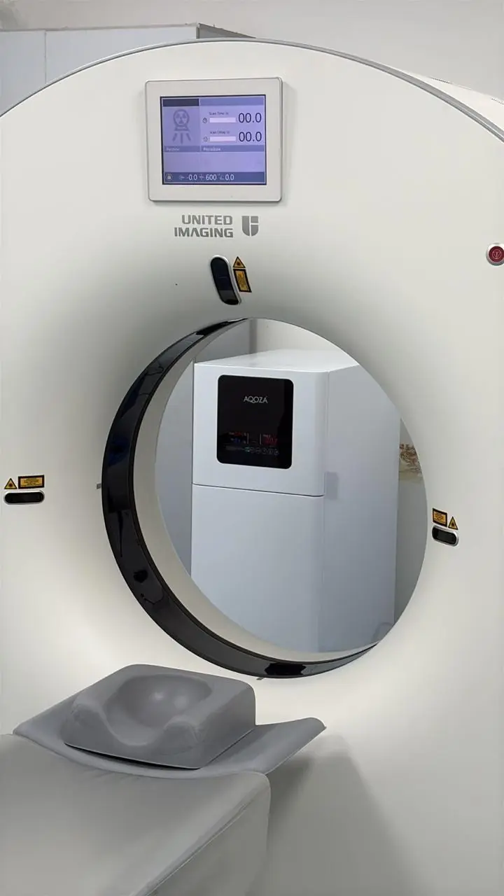 AQOZA air purification unit installed in a hospital CT imaging room